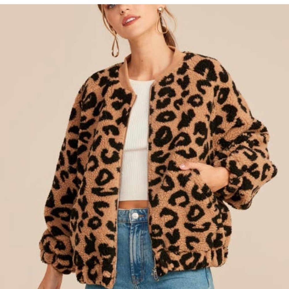 NWT LUSH -Leopard Print Sherpa Bomber Jacket